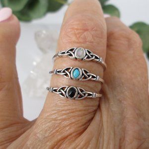 Dainty Sterling Silver Celtic Ring,Celtic Ring> Turquoise, Onyx, or Opal Ring